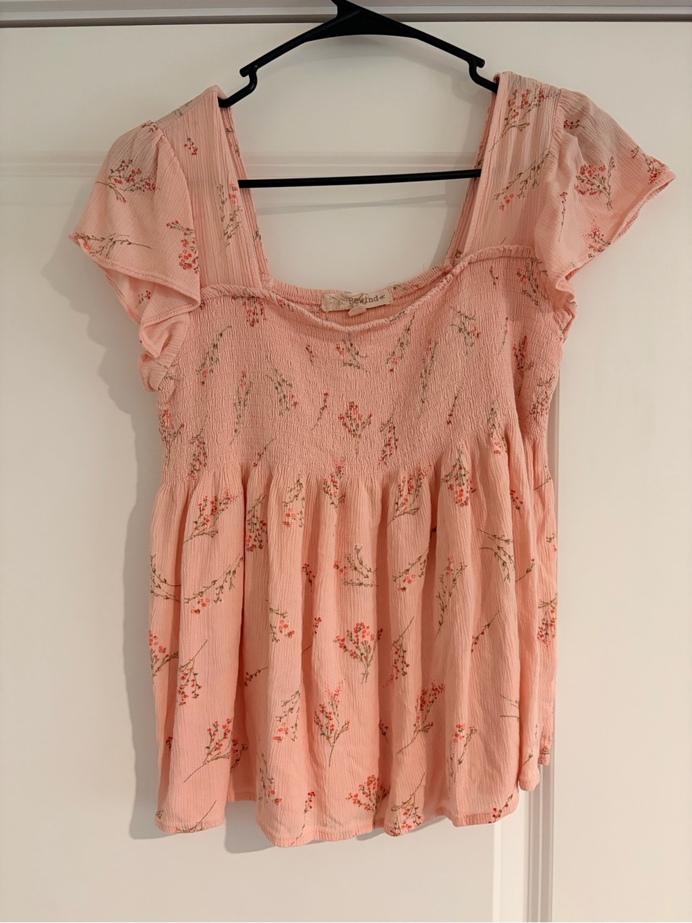Rewind Pink Floral Smocked Square-Neck Tank Top